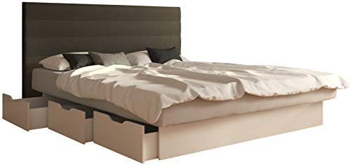 SuMa - Wasserbett dual 180x220 mit 6 Schubkästen im Sockel weiß und Kopfteil Largo, Farbe anthrazit 180x220 cm