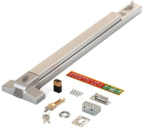 LANITI Hardware Push Bar Stainless Steel Commercial Emergency Exit Bar Panic Exit Device Suitable for Wood Metal Door Exterior Locking Lever Trim. (Lock Cylinder - with Alarm)