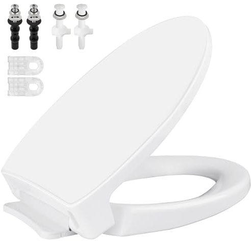 SS114 Toilet Seat Replacement Compatible with TOTO, Elongated Soft Close Toilet Seat for SS113/SS154/SS204/SS214/SS224, Transitional Heavy Duty Oval Toilet Seats, 2-Pack Toilet Bolts and Nuts, White