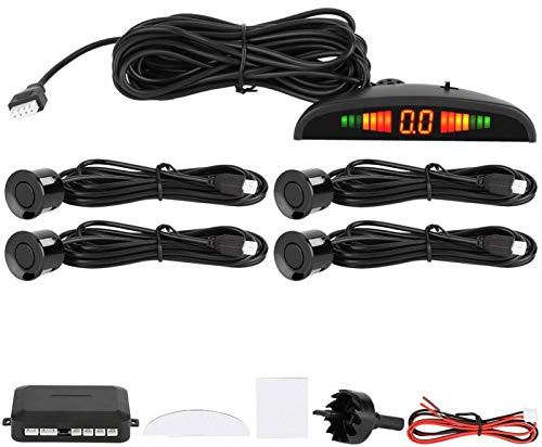 4 sensores de aparcamiento zumbador protección marcha atrás, marcha atrás de coche trasero LED alarma acústica universal para ayuda de aparcamiento PDC sensor de marcha atrás