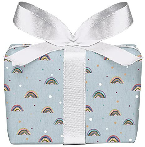 5er Set 5 Bögen Geschenkpapier zur Geburt REGENBOGEN HELLBLAU Junge Verpackung Geschenke Taufe Glückwunsch gedruckt auf PEFC zertifiziertem Papier, 50 x 70 cm