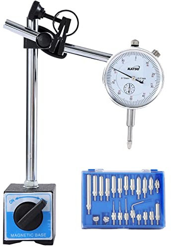 KATSU Messuhr DTI 0–10 mm mit Magnetfuß und 22 Stück Anzeigepunkt-Kit, Hochpräzisions-Messwerkzeug 40111965