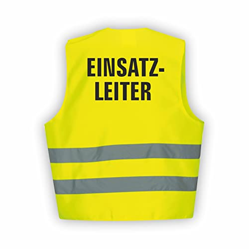 Fassbender-Druck WARNWESTEN - Sicherheitsweste GELB Warnweste nach EN ISO 20471 zertifiziert - Warn Weste für EINSATZLEITER- Unisex mit hochwertigem Reflektorstreifen