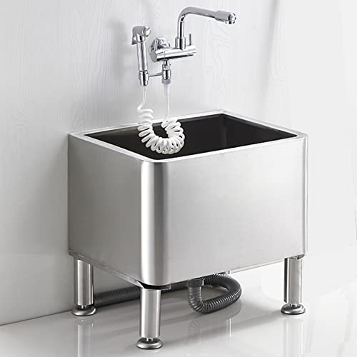 Household goods Heavy Duty Utility Sink Stainless Steel Floor Mop Sink, Free Standing Wash Station Mop Service Basin with adjustable stand, Laundry Tub Slop Sink for Basement/Garage/Shop/School/Hotel