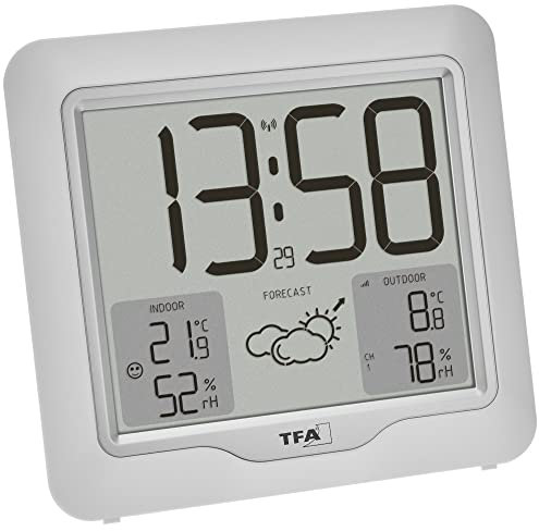 TFA Dostmann Digitale Funk Wetterstation Metro Plus, 35.1164.02, inkl Aussensender, Temperatur und Luftfeuchtigkeit, Wettervorhersage mit Luftdrucktendenz, großes Display, inkl Funkuhr, weiß