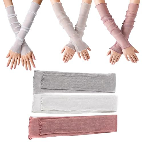 3 Paare Damen Kühlung Arm Ärmel, Atmungsaktiv Armschutz, Armstulpen aus Spitze, Armstulpen mit UV-Sonnenschutz für Radfahren Laufen Golf Reise Outdoor Sport Schutz (3 Farben)