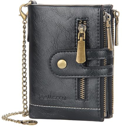 Mens Wallet with Chain, RFID Blocking Faux Leather Bifold with Coin Pocket