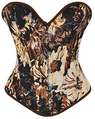 Alivila.Y Fashion Sexy Vintage Denim Corset Short Torso Daisy Floral Print Bustier Corsets A998-Black-XS