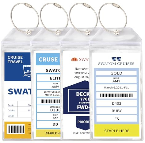 SWATOM Cruise Luggage Tags for Suitcases 4 Sets Carnival, NCL, Princess & MSC Waterproof Clear Luggage Bag Tag Holders for 2025 & 2026 Cruise Ships Essentials