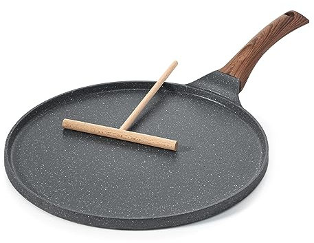 SENSARTE Poêle à Crêpes 30 cm avec Revêtement Antiadhésif en Granit Suisse - Compatible Induction - Crêpière avec Répartisseur de Pâte - Poignée Confortable et Ergonomique
