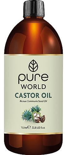 Pure World Natural Castor Oil 1 Litre 1000ml. Cold & Freshly Pressed 100% Pure and Undiluted Hexane Free for Eyebrows, Nails, Beard, Hair, Eyelash Growth Cruelty Free Food Grade