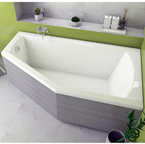 ECOLAM® raumsparende Badewanne Eckbadewanne Acryl Selena Polimat weiß 150x90 cm RECHTS Ablaufgarnitur Ab- und Überlauf Automatik Füße Silikon Komplett-Set