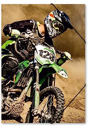 itenga Gummizugmappe mit Motiv DIN A4 aus stabilem KARTON - Motivauswahl für Jungen - Sammelmappe Eckspanner - für Kinder Jugendliche Schüler (Motocross)