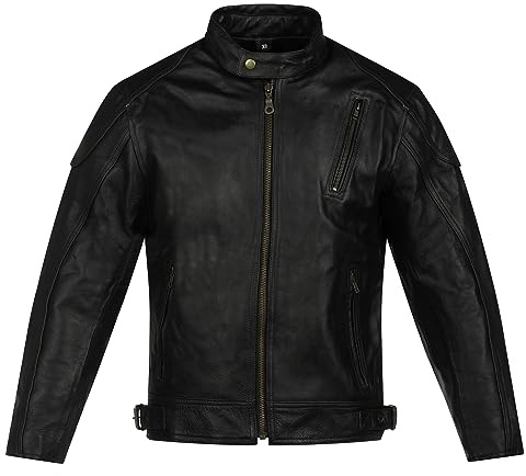 WinNet Giacca giubbotto corto da per moto custom naked cafè race di in pelle con protezioni removibili VINTAGE STILE CHIODO (M)