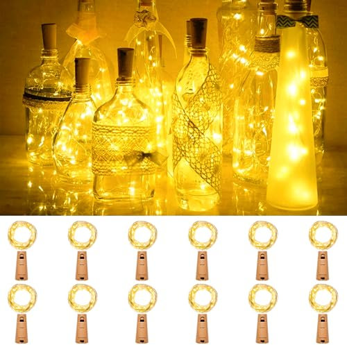Kolpop Bottle Lights with Cork, 12 Packs New Upgrade Wine Bottle Lights Battery Operated, 2m 20 LED Mini Fairy Lighting Indoor for Party Wedding Christmas Birthday Table Jars DIY Decor(Warm White)