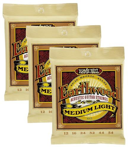 Ernie Ball Earthwood Medium Light Akustik-Gitarrensaiten, 80/20-Bronze, Stärke 12-54 (Packung mit 3)