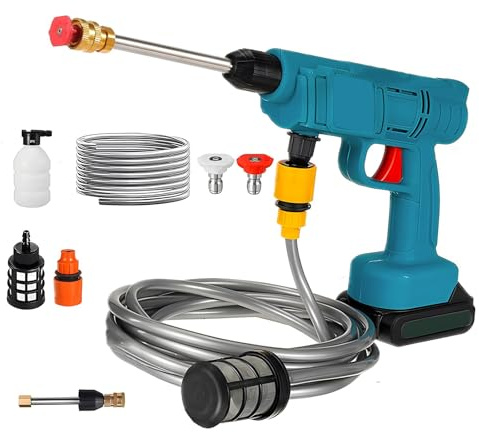 Limpador de Alta Pressão Sem Fio, Máx 30 Bar, Alimentado por Bateria Limpador de Alta Pressão Compatible con Pila Makita 18v, Lavadora Eléctrica Sin Fio con Accesorios (sin Batería)