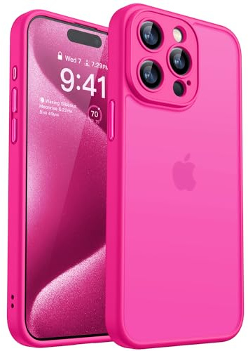 CANSHN Cover Opaca per iPhone 15 Pro Max(6,7 Pollici), [Protezione Completa Della Fotocamera] Custodia Traslucida Opaca Protettiva Sottile Antiurto - Rosa Calda