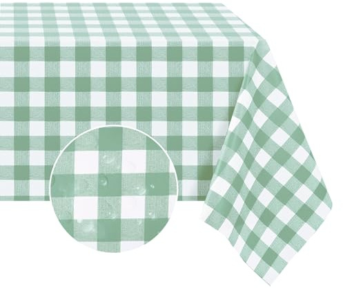 Romanstile Gingham plastic Tablecloths waterproof PVC Table Cloth Green and White wipe clean,table cloths rectangular Oil Cloth,Birthday Party Home Outdoor Garden dining Decorations,Picnic,55x78 inch