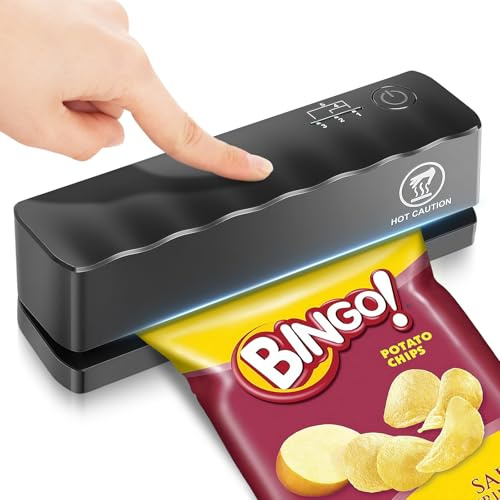 Mini Bag Sealer, Handheld Heat Sealer Machine, Portable Bag Resealer | for Keep Food Fresh and Snacks Crispy, 6 Adjustable Gears, 3000mah Rechargeable for Chips Snacks Mylar Bags