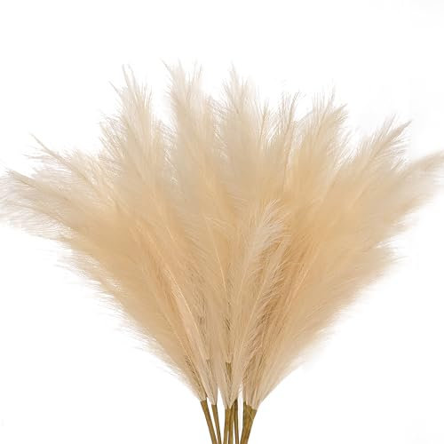 AFAMITOO 8pcs Beige Faux Pampas Grass Decor 38''/97cm Fake Pompous Grass Artificial Florals for Home Wedding Centerpieces Bohe Decor