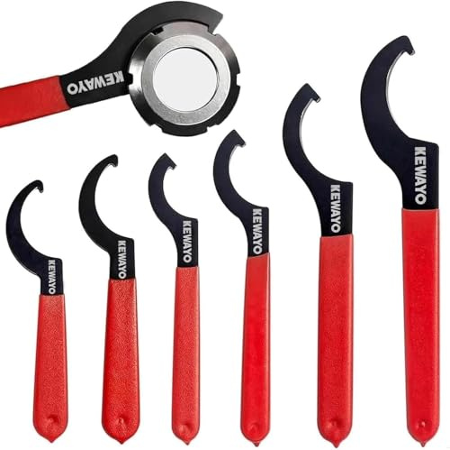 KEWAYO Juego de 6 llaves de gancho en C con mango antideslizante – Llave ajustable para máquinas de grabado, extensiones de motor de husillo e instalaciones de amortiguadores