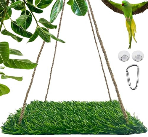 Natürliche Vogelschaukel – Große Grasschaukel für Vögel | Vogelspielzeug mit Kletterstange und Haken, Hängematte mit Grasmatte für Kakadu, Peri