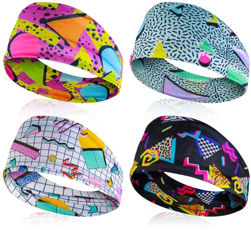 Neon Mabor 4 st retro tryck huvudsjal, hårband, träning, fitness, yoga, sportaccessoarer, hårtillbehör för kvinnor och män