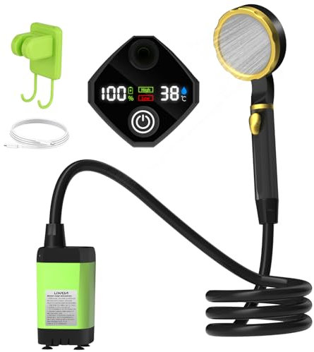 YIWEOG Portable Camping Shower Pump RV Outdoor Shower Kit Camp Shower w/Full Screen Intelligent Digital Display Adjustable Shower Kit for Backyard