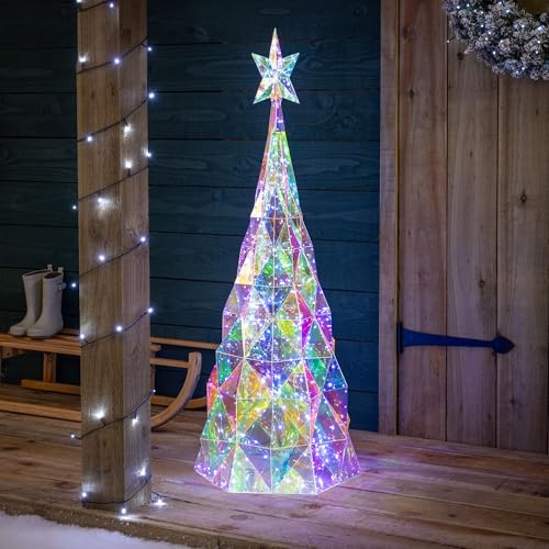 CHRISTOW Iridescent LED Christmas Tree, 230 LEDs, 110cm | Indoor & Outdoor Decoration, Shimmering Iridescent Light Display, 230 White LEDs, Remote Control with Timer, 8 Light Modes
