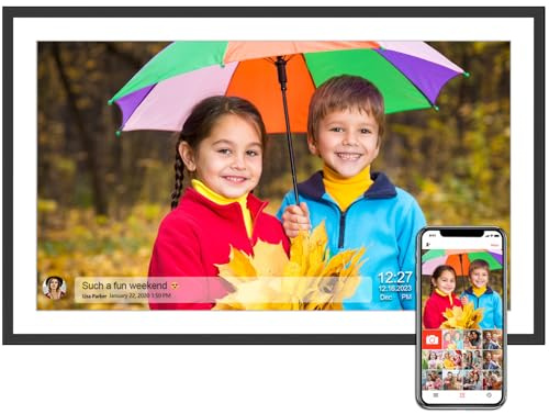 Marco de fotos digital SSA WiFi, marco de fotos digital de 15.6 pulgadas con visualización táctil IPS FHD de 1920 x 1080, tarjeta SD/unidad USB, rotación automática, fácil de compartir fotos/videos a