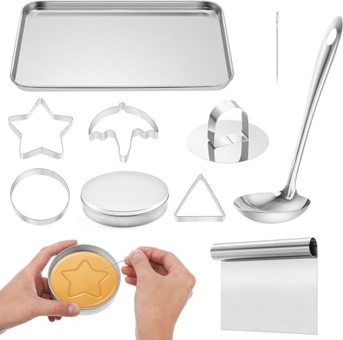 Tideriel Korean Sugar Cookie Making Tools 10pcs Stainless Steel Cookie Cutters Dalgona Kit Sugar Biscuits Molds Umbrella Star Round Triangle for Baking Cake DIY Cooking Party Game
