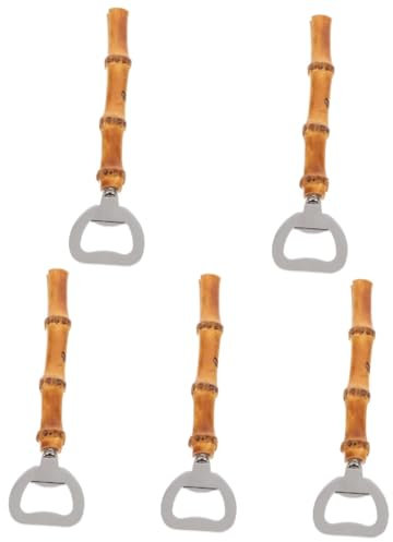 Garneck 5 Piezas abrebotellas de acero inoxidable abrebotellas cerveza destapador de cerveza abrelatas eléctrico de pared abridor de vino portátil bambú