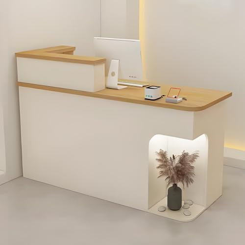 Snaweo Empfangstheke, Büro-Empfangstresen, Rezeptionstheke für Salons, Rezeptionstisch, einfacher Kassenschrank, mit verschließbaren Schubladen, für Lobbys, Salons(Wood+Cream White L,100cm/39.3in)