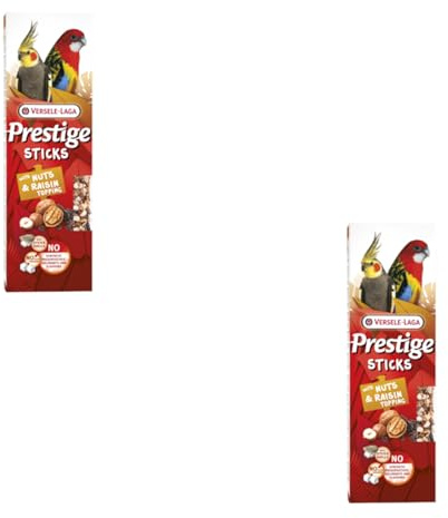Versele-Laga Prestige Sticks Grandes Perruches avec Noix & Raisins | Pack Double | 2 x 140 g | Snack pour Grandes perruches | sans sucres ajoutés ni conservateurs synthétiques