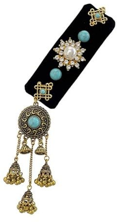 Elegant Schwarz Strözend Haaraccessoire Mit Blau Turkis Und Quasten Ethnisch Haarclip Haarnadel Für Frauen Mädchen