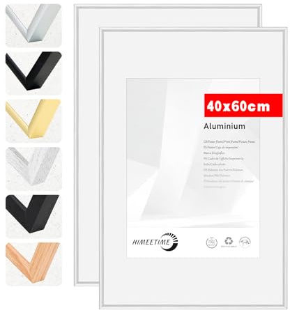 HIMEETIME® 2x Bilderrahmen 40x60 cm,Aluminium-Metall,Silber,Posterrahmen zum Aufhängen im Hoch- & Querformat,bruchsicheres Kunstglas,– Nur zur Wandmontage