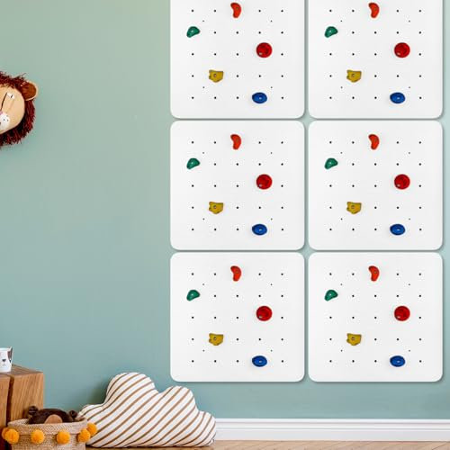 Pannello da arrampicata per bambini, 60 x 60 cm, in legno, per bambini e bambini, pannello bianco con 5 supporti colorati, espandibile e sicuro, per casa e sala giochi