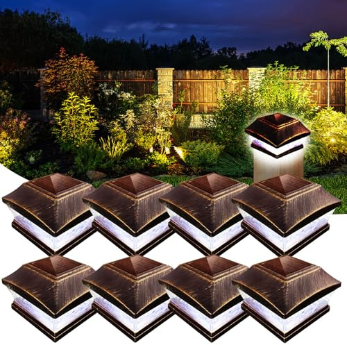 XVZ Luces solares de poste, 8PCS IP65 impermeable lámparas solares para exteriores, luces LED solares, decoración de jardín para jardín, terraza, valla, postes de madera - Bronce
