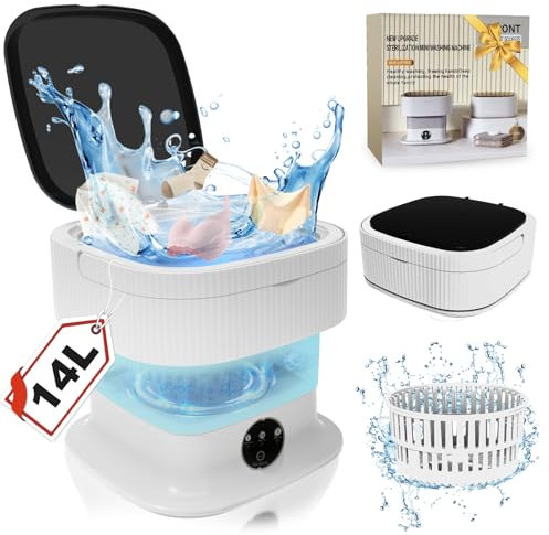 Portable Washing Machine with Spin Dryer, 14L 2Kg Mini Washing Machine and Dryer, Foldable Small Portable Cleaning Underwear, Socks, Baby Clothes, Camping, Travel (Blue)