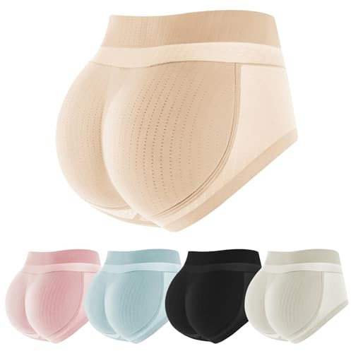 Mayoii Women's High Waist Padded Pants with Bum Pads – Breathable Bottom Lift Pants & Hip Enhancer Tummy Control Shorts (Skin Color, M)