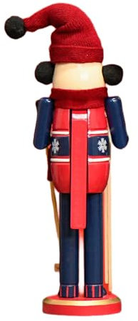 Asukohu Schiaccianoci vibrante da 30 cm con design pupazzo di neve in legno di noci cracker per casa stagionale o ufficio espositore statuetta artigianale in legno