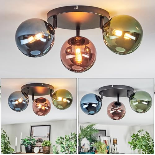 HOFSTEIN Deckenleuchte Chehalis, 3-flammige Deckenlampe aus Metall/Glas in Schwarz/Blau/Grün/Kupfer, verstellbare Leuchte im Vintage-Design (Schirme 15 cm), G9, Esszimmer, Wohnzimmer, Schlafzimmer