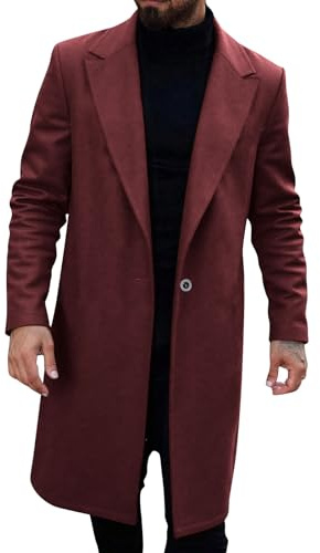 Générique Manteau Homme Long Laine Chaud pour Hiver Buttons Outwear Chaude Polaire Veste Blazer Chic et Elegant Casual Trench-Coat Épais Vestes Automne Classique Manches Longues Jacket Vin L