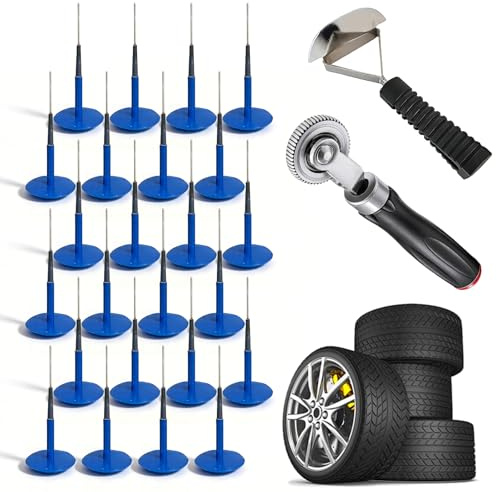 Lot de 26 Kit Reparation Pneu Voiture, Champignon Pneu, Reparation Pneu Voiture, Kits de Réparation D'entretien des Pneus Outils de Réparation de Pneu pour Voiture Moto Velo