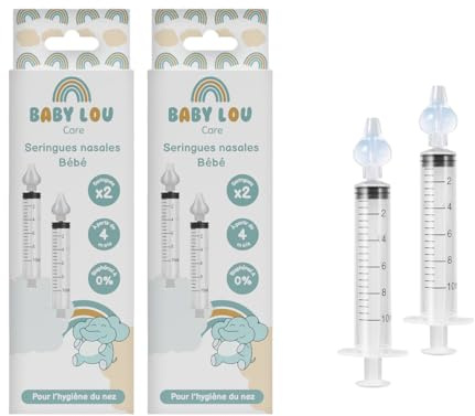 BABYLOU CARE | Seringues nasales pour bébé | Lot de 4 seringues | Nettoyage nez & irrigation nasale | Réutilisable et sans Bisphénol A | À partir de 4 mois