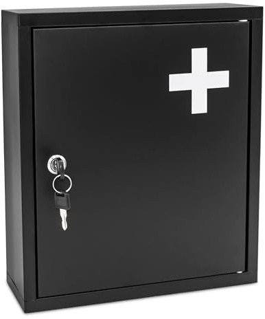 Spetebo Armoire à pharmacie en métal noire verrouillable à 2 compartiments - 36 x 31 cm - Armoire murale à pharmacie avec 2 clés - Armoire à pharmacie - Armoire à pharmacie - Armoire à pharmacie