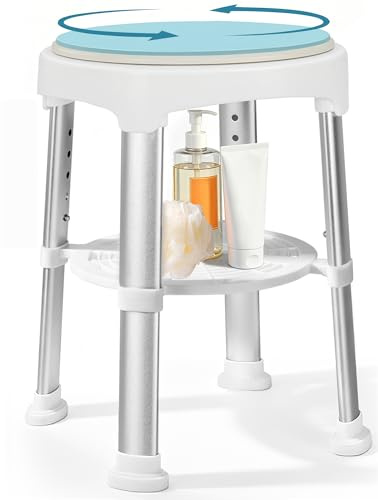 LASUK 360° Swivel Shower Chair Non-Slip Bathroom Seat with Storage Tray