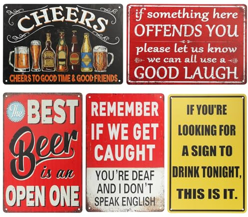 5 Pcs Vintage Metal Tin Bar Signs for Home Pub Indoor Garden 20 x 30 cm | Funny Garden Signs, Man Cave Accessories, Retro Decor, Wall Garage Shed Outdoor Beer Decorative Plaque Easy to Install