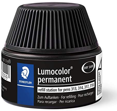 STAEDTLER 487 17-9 Lumocolor permanent Universalstift Nachfüllstation für 313/314/317/318, 15-20x Nachfüllen, schwarz | Nachfüllset für Universalstifte 313–318 – sauberes Nachfüllen – Art.-Nr. 487 17-9